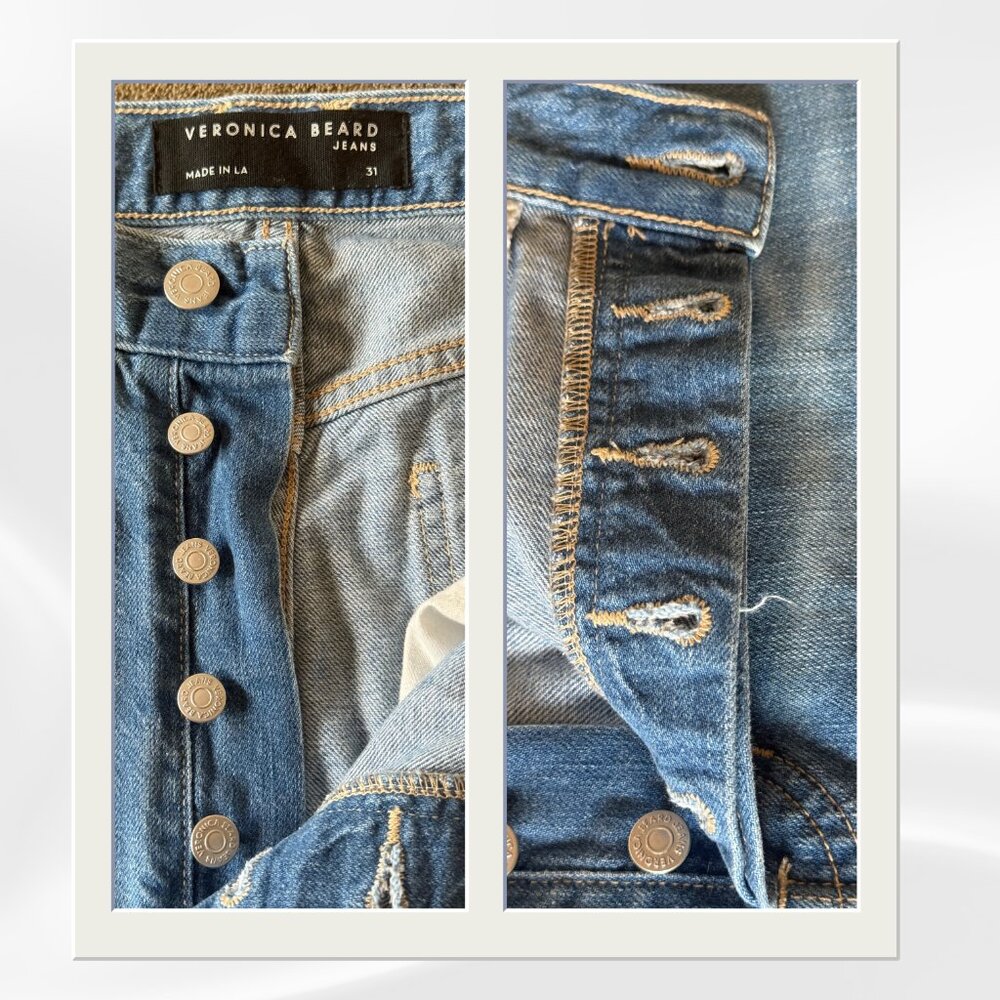 Veronica Beard Wide Leg Jeans 31 Lakeshore Wash Raw Hem Button Fly USA Made - Picture 8 of 10